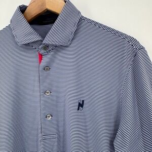 Greyson Mens Medium Purple White Stripe Performance Golf Polo Shirt Short Sleeve